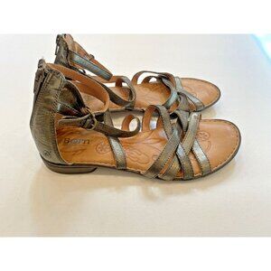 Born‎ Women's Gladiator Sandals 9 / 40.5 Metallic Gold Strappy Zip Shoes Summer